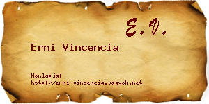Erni Vincencia névjegykártya